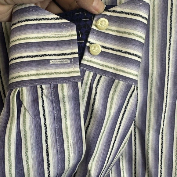 Thomas Dean Purple Shirt Mens L Striped 100% Cotton Button‎ Up Long Sleeve - Picture 3 of 9